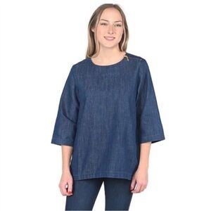 Martha Stewart Women's Everyday Zipper Denim 3/4 Sleeve Woven Top Medium Size